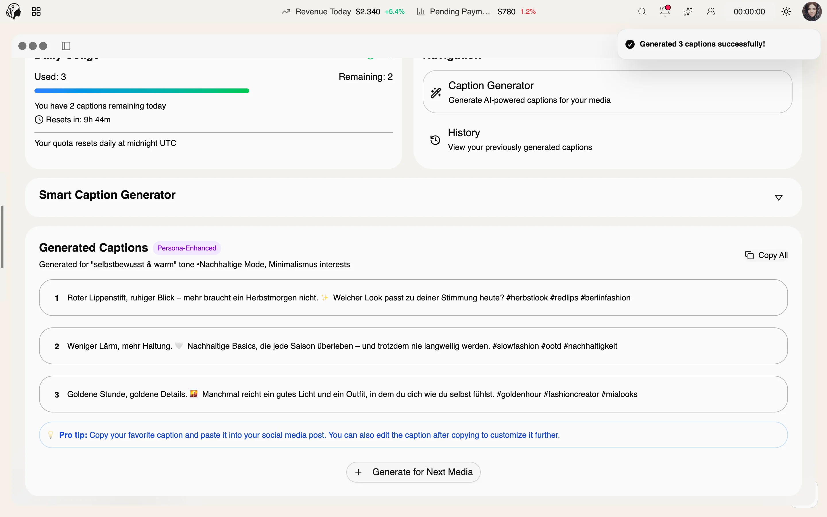 ModelSuite Lyra AI Captions – weitere Ansicht