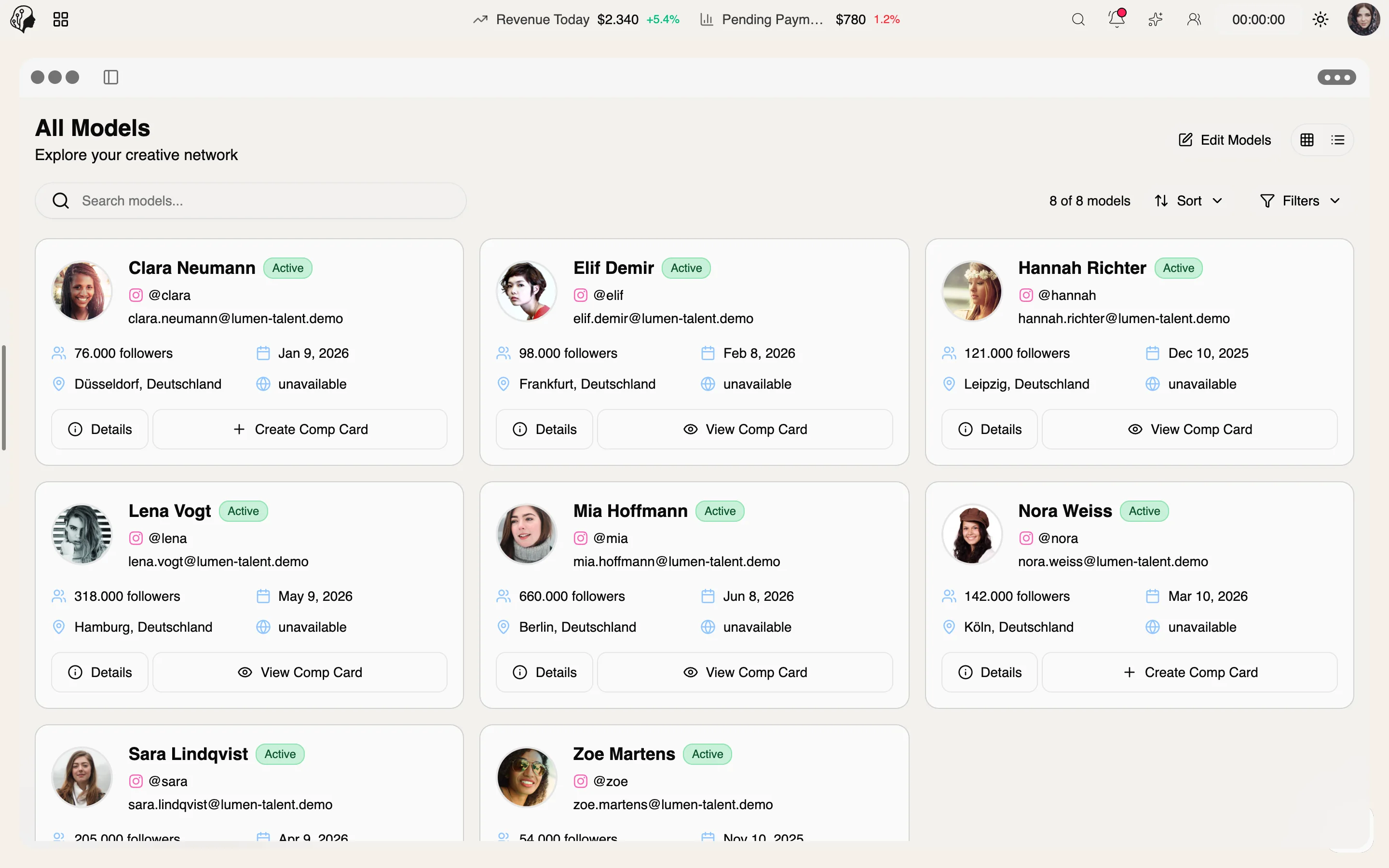 ModelSuite Comp-Cards – weitere Ansicht
