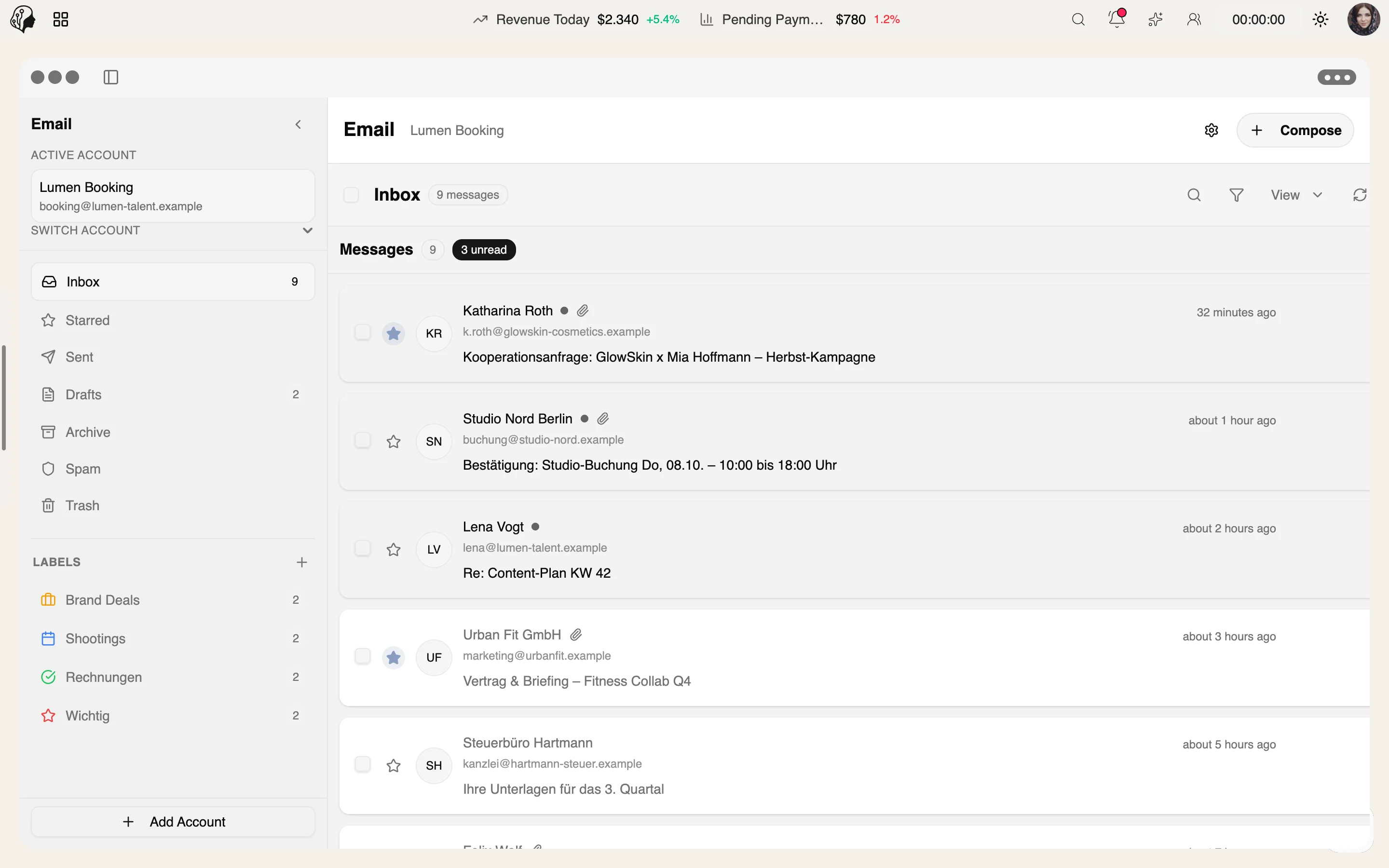 ModelSuite E-Mail – weitere Ansicht
