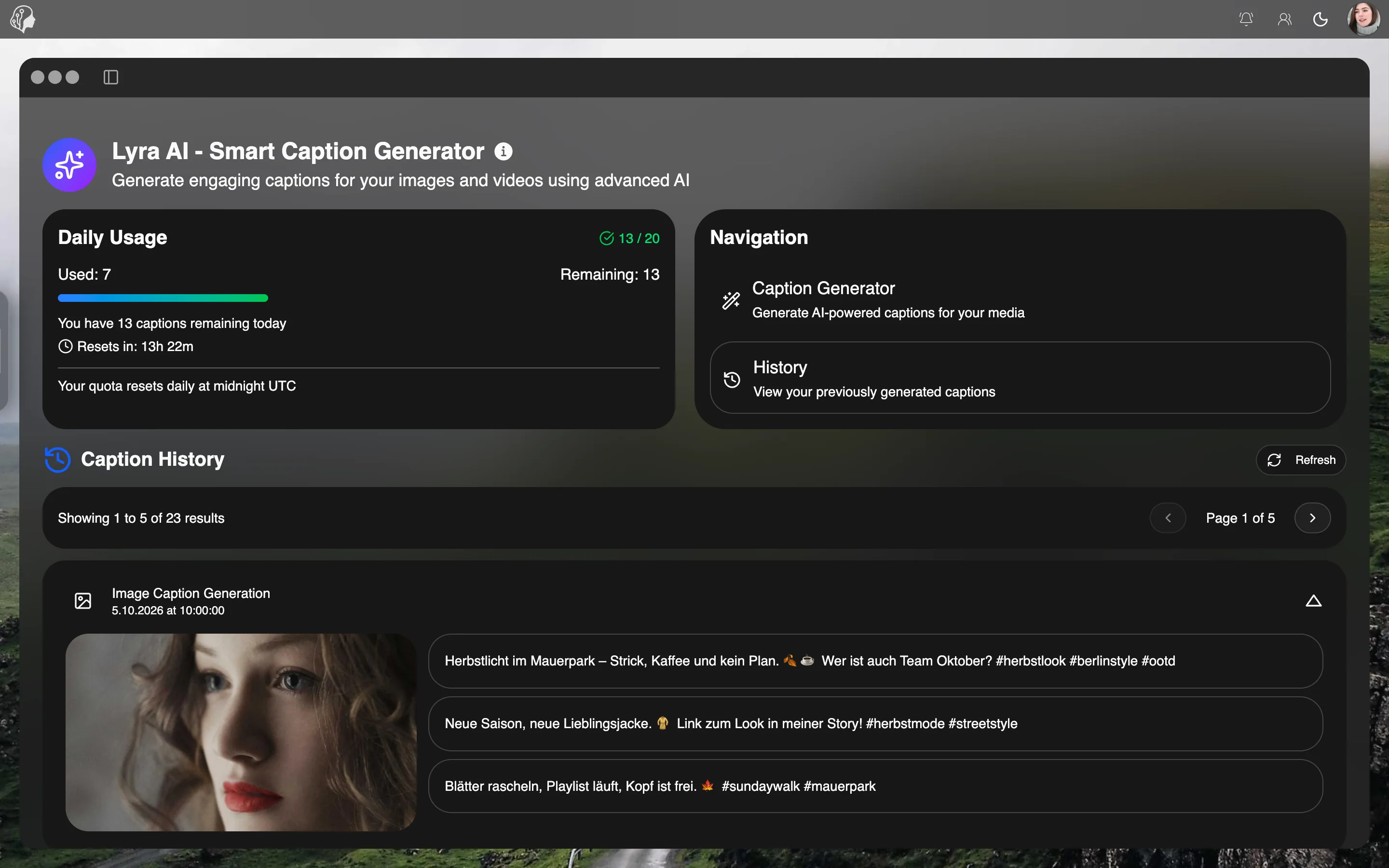 ModelSuite – Caption-Verlauf