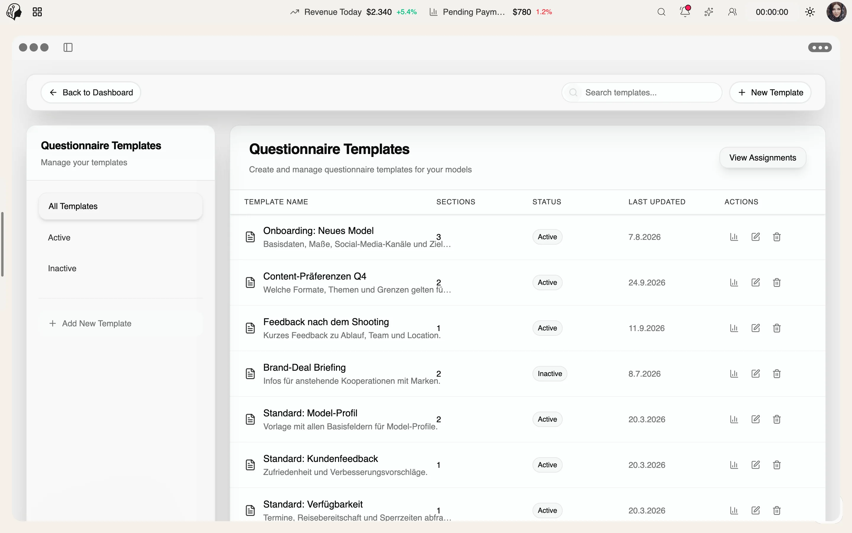 ModelSuite Fragebögen – weitere Ansicht