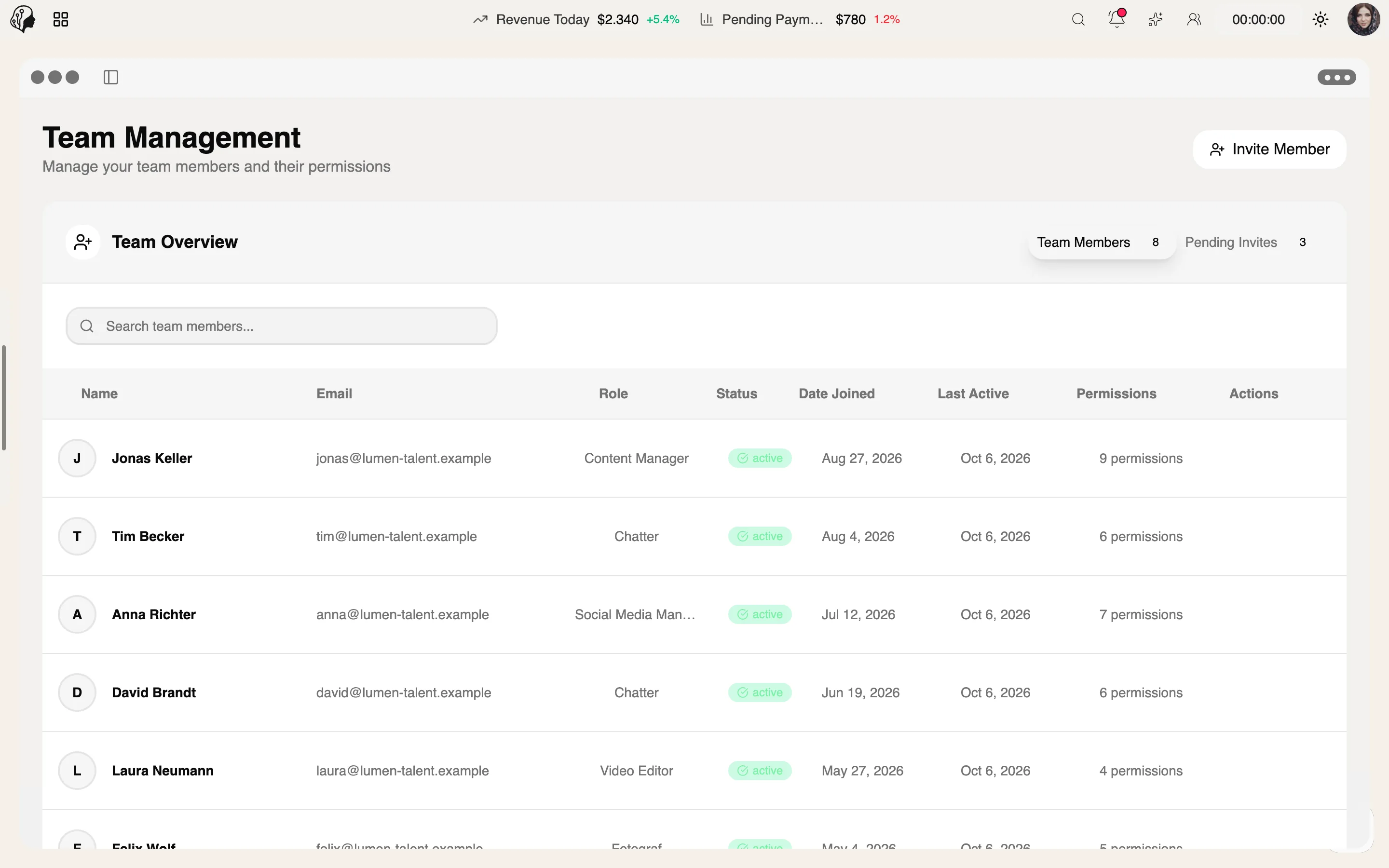 ModelSuite Team & Rollen – weitere Ansicht